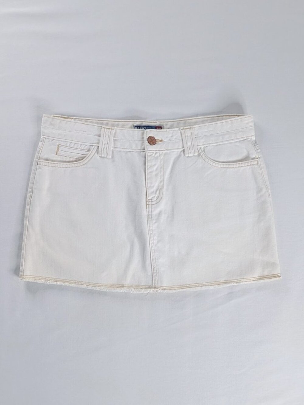 Y2k Ultra Low Rise White Denim Raw Hem Micro Mini Skirt